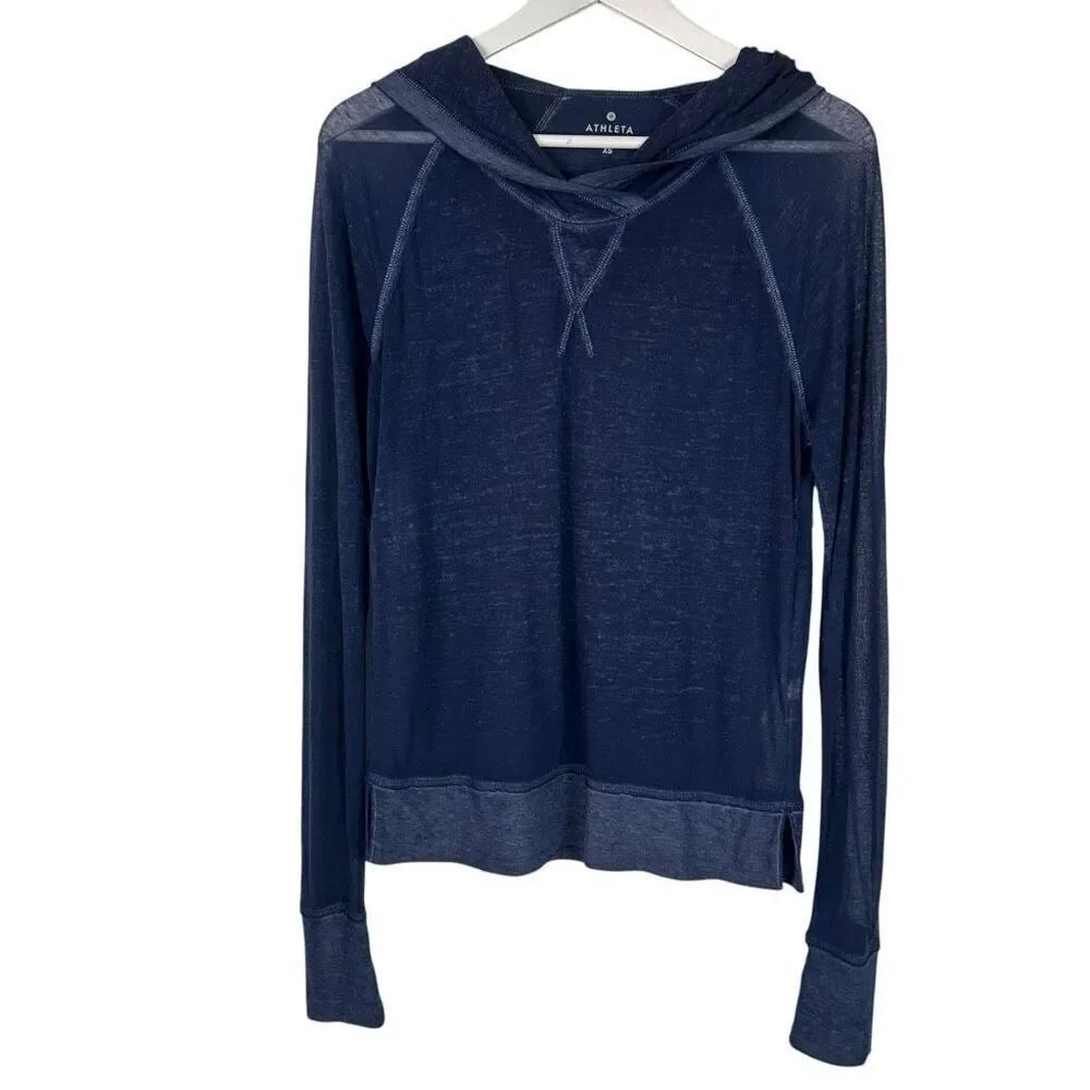 Athleta Women's XS Sugar Rush Blue Heathered Hoodie Sheer Top
